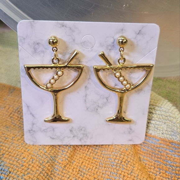 Gold Tone Wine Cups Earrings - Picture 3 of 13